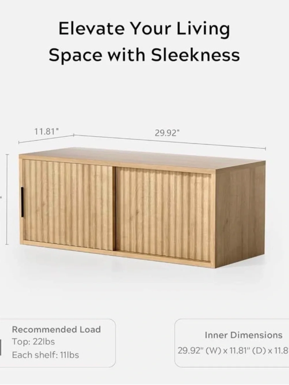 2 Floating Wood Media Console Cabinet in Natural Oak